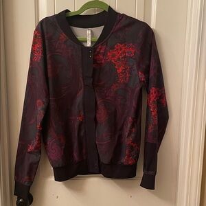 Fabletics Black and Red Floral Bomber Jacket